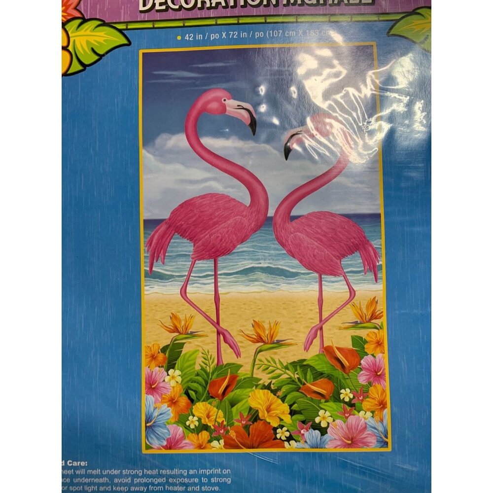 New Luau Wall Decor Mural Flamingo on Beach Flowers 42 in x 72 in Party Decorati